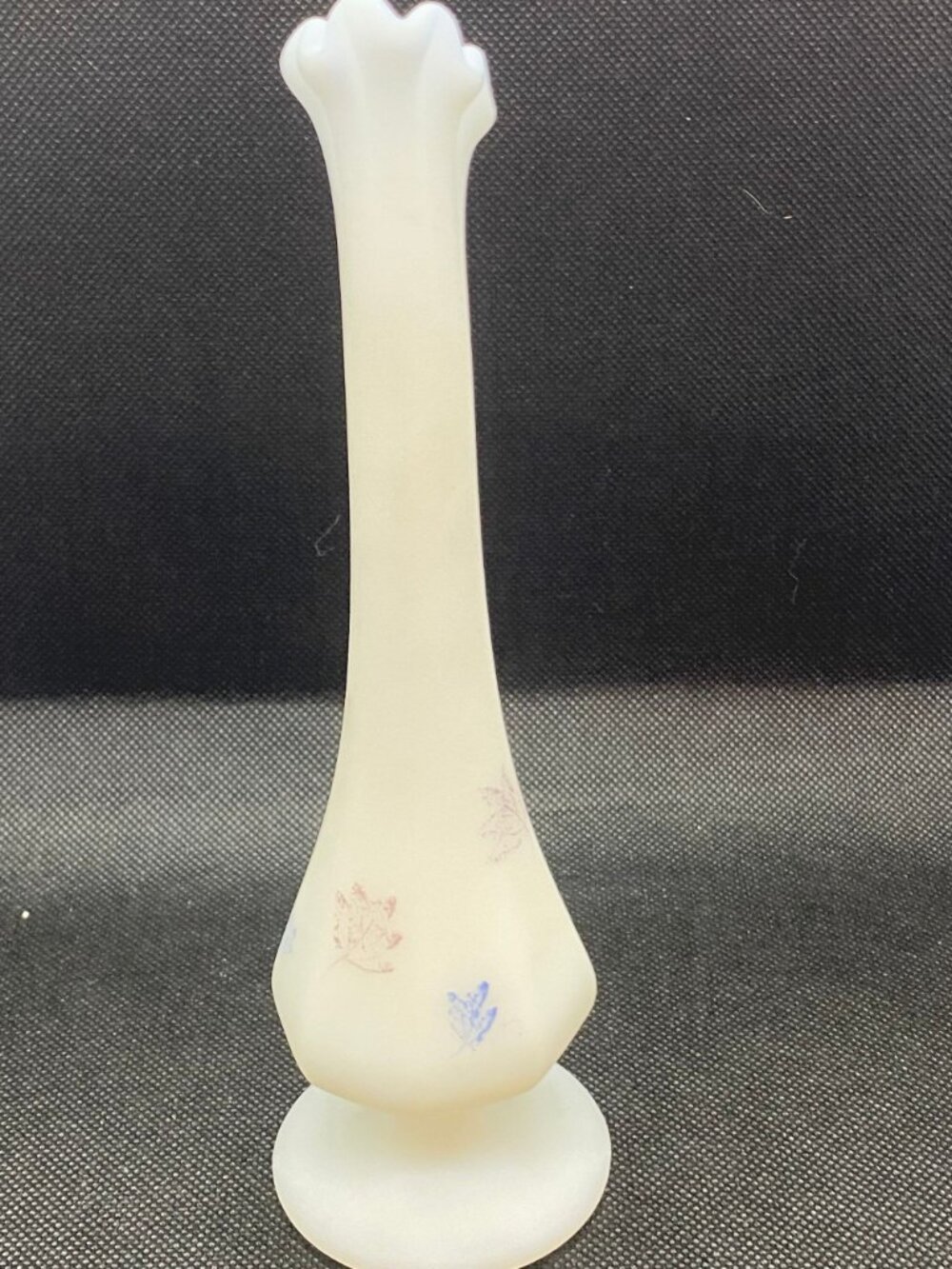 Fenton Swung Frosted Vase Handpainted by D. Hill - Picture 2 of 3